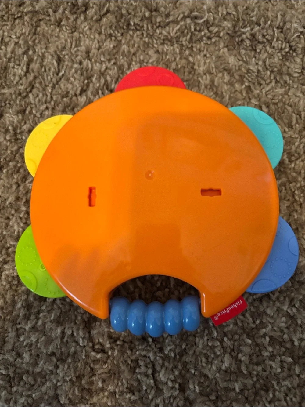 Fisher-Price Bright Orange Tambourine with Colorful Blue and Orange Rattles